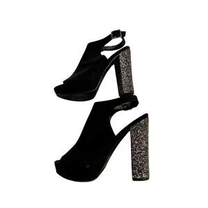 Charlotte Russe Heels Womens Size 6 Black Faux Suede Peep Toe Sparkly 5” Prom